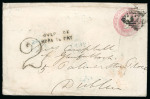 Stamp of Ireland » GB Used In Ireland 1854-68 Two envelopes, both bearing clear handstruck "2" and two types of the unusual 2-line OVER ___ OZ/MORE to PAY, one on 1d pink envelope from Parsonstown to Dublin, the other franked 1d red, plate 78 tied Derry dupl