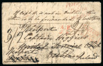 Stamp of Ireland » Pre-Stamp Postal History » Unified Post Period - 1827-1839 1838 Folded entire from Geneva, Switzerland, to Dublin and redirected to Westport, Co. Mayo, bearing clear 3-line italic Postage to/Dublin/not paid in red, plus 1839 folded letter sheet with similar strike in black, a fi