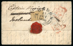 Stamp of Ireland » Pre-Stamp Postal History » Unified Post Period - 1827-1839 1838 Folded entire from Geneva, Switzerland, to Dublin and redirected to Westport, Co. Mayo, bearing clear 3-line italic Postage to/Dublin/not paid in red, plus 1839 folded letter sheet with similar strike in black, a fi