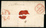Stamp of Ireland » Pre-Stamp Postal History » Independant Post Office Period - 1784-1831 1826 (8.3) Folded entire sent from Collooney, Co. Sligo to Dublin, and redirected to Castlecomer, Co. Kilkenny, rerated from 9d to 1/3d and showing clear strike of the scarce red oval T * OFF / POSTAGE to DUBLIN / NOT PA