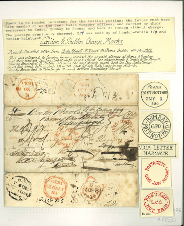 Stamp of Ireland » Pre-Stamp Postal History » Independant Post Office Period - 1784-1831 1829 (16.11) Folded letter sheet sent from London to Poona, India and bearing several markings and showing a clear strikes of BOMBAY/POST NOT PAID/GPO, Poona/POST NOT PAID ovals in black, sent back to London with INDIA L
