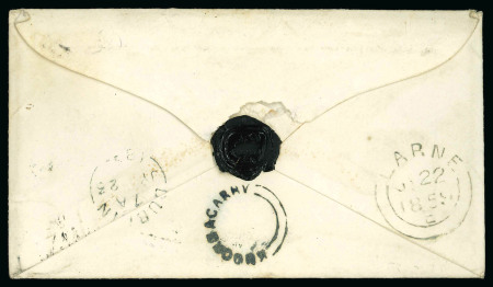 Stamp of Ireland » Postal History (Arranged alphabetically by County) Antrim - Receiving Houses: 1835-59 Selection of twenty covers, all mounted on album pages, showing an array of receivers including undated circular WHITE ABBEY/BELFAST, linear TOOMEBRIDGE in black, italic Portrush/Colera