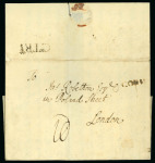 Stamp of Ireland » Pre-Stamp Postal History » Early Period - 1657-1784 1710 Entire written in Flemish from Cork and addressed to Monsieur Moentach, Marchand à Bruges, in Belgium, showing bottom left manuscript "Post PD 10d" and further "6", plus small linear CORK in black, also 1732 entire 
