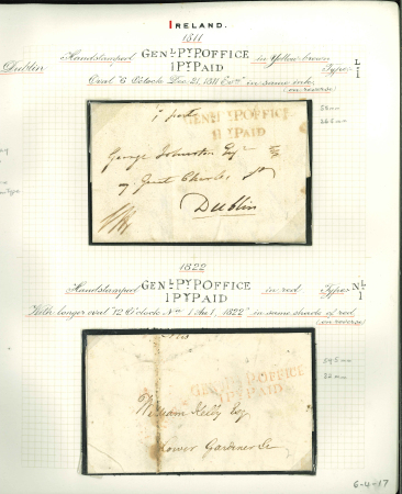 Stamp of Ireland » Pre-Stamp Postal History » Local Post Period - 1773-1840 1811 Entire sent locally within Dublin to Lower Ormond Quay and showing 2-line red “GEN.L-Py P OFFICE 1P Y- PAID” (General Penny Post 1 Penny Paid of the Dublin Penny Post) in red, being the Type L over 1, plus similar c