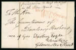 Stamp of Ireland » Pre-Stamp Postal History » Local Post Period - 1773-1840 1819 (27.4) Entire sent locally within Dublin to Dunleary Harbour and showing 2-line red “GEN.L-Py P OFFICE 1P Y- PAID” (General Penny Post 1 Penny Paid of the Dublin Penny Post) in red, fine and scarce (DF No. 148)