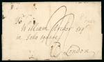 Stamp of Ireland » Pre-Stamp Postal History » Early Period - 1657-1784 1737 (15.4) Folded entirely from Ballymena, County Antrim, via Dublin to London, showing on reverse unusual and clear albino abbreviated B-MENA linear hs, with clear C'TRY alongside and London arrival bishop mkg '25/AU',