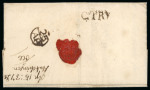Stamp of Ireland » Pre-Stamp Postal History » Early Period - 1657-1784 1737 (15.4) Folded entirely from Ballymena, County Antrim, via Dublin to London, showing on reverse unusual and clear albino abbreviated B-MENA linear hs, with clear C'TRY alongside and London arrival bishop mkg '25/AU',