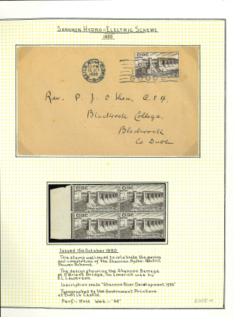 Stamp of Ireland » 1922-49 Dublin Government Printing Works Issues 1930 – Shannon Scheme. An attractive and specialised assembly, neatly mounted and written up on six album pages. Comprises mint and used singles, a mint block of four, and a single tied by a 15.OCT.1930 first day cancel.