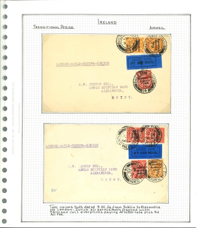 Stamp of Ireland » Airmails 1923-2006 Attractive collection of airmails neatly mounted and knowledgeably written up on fifty-four album pages, showing strength in early first flights from the Transition Period with a fine array of Overprint frankin