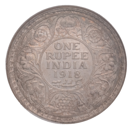 India, 1918 (C), silver Rupee, Calcutta mint, 11.66 g.