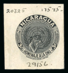 Stamp of Nicaragua 1953 Tribute to the United Nations group of 18 black proofs