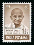 Stamp of India » Dominion 1948 Gandhi set of four with "SPECIMEN" overprints with the original Courvoisier presentation booklet