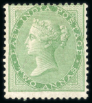 Stamp of India » 1855-1946 De La Rue and later Crown Colony Issues 1856-64 2a yellow-green, prepared but not issued, mint with part o.g.