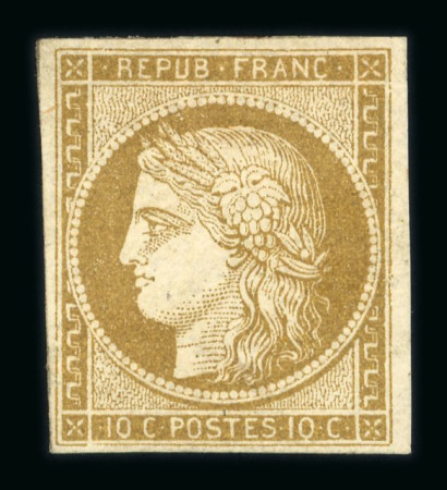 Stamp of France » Type Cérès de 1849-1850 1850, Cérès Y&T n°1b bistre verdâtre neuf* très belle gomme d'origine.