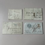 Stamp of Ireland » Pre-Stamp Postal History » Collections, lots etc. 1813-1945 Mixed lot of ten covers, mostly from the stampless period, showing Ballina and Cahir mileage mkgs in red, "1" and "2" hs's in black on two covers, Portlaw undated circle, 1945 OAT censored cover to New Zealand 