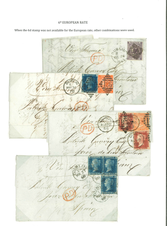 Stamp of Ireland » GB Used In Ireland 1863-70 Four attractive folded covers all addressed to Spain, paying the six penny European rate, each cover with a different franking to make up the 6d rate, all superbly tied by various Dublin duplex pmks, a very fine