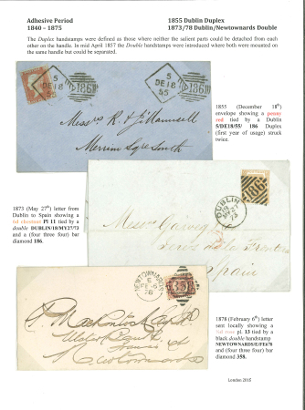 Stamp of Ireland » GB Used In Ireland 1855-78 Three attractive folded covers showing three different superbly struck duplex cancels, two from Dublin and one from Newtownards, a very fine group (3)