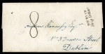 Stamp of Ireland » Pre-Stamp Postal History » Adhesive Period 1843 (30.5) Folded entire from Barbados to Dublin, showing the all-in shipletter rate handstamp "8" of Dublin, with mixed typeface DUBLIN/Ship Letter hs, both superbly struck in black, Dublin arrival bs, very fine