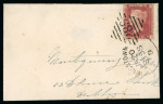 Stamp of Ireland » Pre-Stamp Postal History » Adhesive Period 1858 (20.1) Small format envelope from Kingston to Dublin, franked 1d red pl. 44, tied by black Irish type KINGSTOWN/289 spoon showing rare date error 8158 for 1858, showpiece