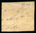 Stamp of Ireland » Pre-Stamp Postal History » Early Period - 1657-1784 1782 Unframed horseshoe "Dockwra" type handstamp PENNY POST/PAID/14 fragment on laid gummed paper, unusual and extremely rare