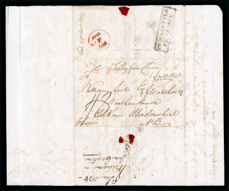 Stamp of China » Pre-Stamp and Stampless Mail Canton 1833 (Oct. 30), entire letter to William Leslie in Scotland with endorsement “Per H.C.S. Waterloo"