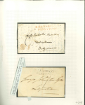 Stamp of Ireland » Postal History (Arranged alphabetically by County) Donegal – Ballyshannon: 1783-1840 Twelve folded covers mounted on album pages, showing large linear town marking B.SHANNON, BALLYSHANNON/101 mileage in red on four covers, BALLYSHANNON/PENNY POST in both black, blue and 