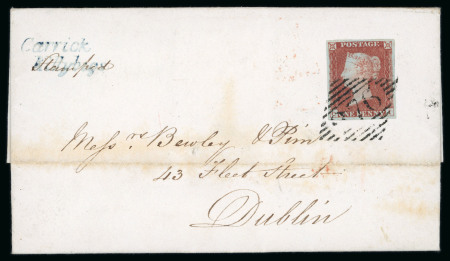 Stamp of Ireland » Postal History (Arranged alphabetically by County) Donegal: 1810-1859 Attractive group of 33 covers mounted on 26 album pages, showing an array of different town markings including 2-line BALINTRA/DONEGAL in blue, BUNCRANA/122 mileage in black, undated circular town mkg 