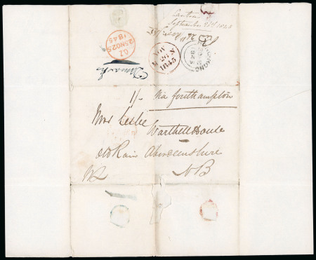 Stamp of China » Pre-Stamp and Stampless Mail Canton 1845 (Sep. 26), entire letter to Old Rain, Aberdeenshire, with Hong Kong datemark 1845.