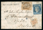 Stamp of Ireland » Incoming Mail Ballon Post to Ireland    1871 (28.1) Small neat printed entire PAR BALLON MONTÉ addressed to Dame Street, Dublin, Ireland, franked with 30c of French adhesives, Paris cds alongside, with Lille and H&K.PACT/FE.15 bs, a r