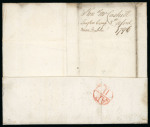Stamp of Ireland » Pre-Stamp Postal History » Independant Post Office Period - 1784-1831 1796 (7.4) Folded entire sent from Kenneth McCaskill at the Loughlinstown Camp, addressed to Edinburgh, showing Dublin black departure Bishop mkg in black and a red arrival, an unusual and scarce item from this little kn