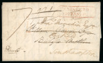 Stamp of Ireland » Pre-Stamp Postal History » Local Post Period - 1773-1840 1831 (11.5) Folded entire sent from Enniskerry, Co. Wicklow to Bishop's Waltham redirected to Southhampton, showing two-line framed ENNISKERRY TWO PENNY POST in red and rate "7", very fine strike.    Note: The Two Penny 