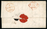 Stamp of Ireland » Pre-Stamp Postal History » Local Post Period - 1773-1840 1831 (11.5) Folded entire sent from Enniskerry, Co. Wicklow to Bishop's Waltham redirected to Southhampton, showing two-line framed ENNISKERRY TWO PENNY POST in red and rate "7", very fine strike.    Note: The Two Penny 