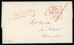 Stamp of Ireland » Pre-Stamp Postal History » Local Post Period - 1773-1840 1841 (22.11) Folded entire sent from Enniskerry, Co. Wicklow to Drumcondra, prepaid "1d" at the UPP rate, showing on face two-line framed ENNISKERRY TWO PENNY POST in black and Dublin PAID ds in red alongside, very fine 