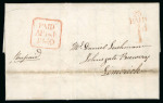 Stamp of Ireland » Pre-Stamp Postal History » Postal Reform Period 1840 (31.5) Prepaid folded entire from Dublin to St.Johnsgate Brewery, showing an exceptional strike of the Dublin coded "25/PAID/1d." hs, plus framed Dublin "PAID/AP 14E/1840" ds, very fine and scarce.