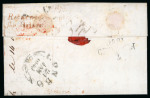 Stamp of Ireland » Postal History (Arranged alphabetically by County) Dublin - Instructional: 1840 (25.1) Folded entire from Dublin to Florence, showing on the back flap a clear strike in red of the scarce italic Returned/for Postage, an array of Dublin & London PAID mkgs on face, an unusu