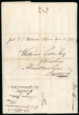Stamp of China » Pre-Stamp and Stampless Mail Canton 1833 (Oct. 30), entire letter to William Leslie in Scotland with mention of trade in Canton and Whampoa, 16 pages.