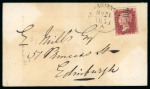 Stamp of Ireland » Postal History (Arranged alphabetically by County) Leitrim - Kilcare: 1858 Envelope from Carrick on Shannon to Edinburgh, franked 1d red perf. 16, die II, tied by Irish type CARRICK ON SHANNON/104 spoon datestamp, backed stamped by the little-known undated circular sans 