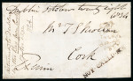 Stamp of Ireland » Pre-Stamp Postal History » Unified Post Period - 1827-1839 1834 Cover front with part back flaps to Cork, franked free and with FREE/DUBLIN crown ds, showing on face the rare NOT CALLED FOR in red, and manuscript  "Returned to Dublin in the Bag from Cork", plus another entire da