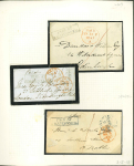 Stamp of Ireland » Postal History (Arranged alphabetically by County) Cavan - Ballyconnell: 1813-1853 Attractive accumulation of eight covers or part covers mounted on 5 album pages, showing an array of different Ballyconnell postal markings including BY CONNELL/67 in blue, 1d Mulready env
