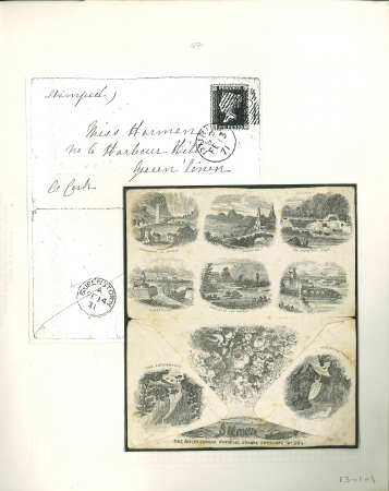 Stamp of Ireland » Postal History (Arranged alphabetically by County) Wicklow: 1871 Envelope from Dublin to Queenstown, Cork, franked 1d red tied Dublin duplex, showing "THE PATENT EUREKA PICTORIAL OPAQUE ENVELOPE No.524" pictorial inside with scenes of County Wicklow, few tone spots, attr