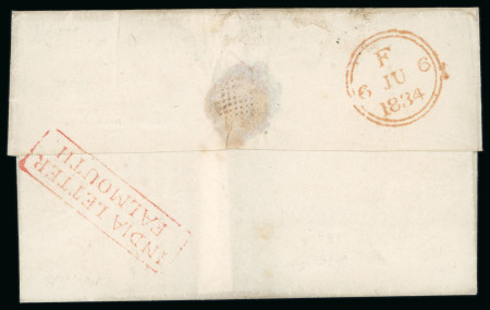 Stamp of India » Postal History Maritime Mail 1834 INDIA LETTER FALMOUTH cover