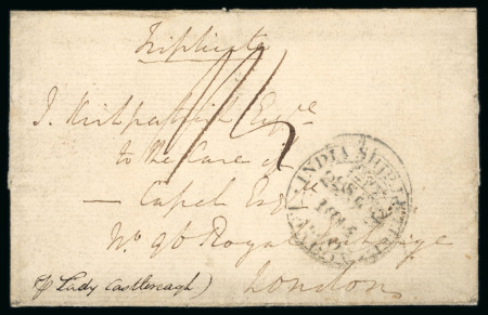 Stamp of India » Postal History Maritime Mail  1820-30s group India Letter handstamps applied in England