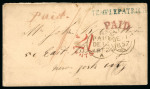 Stamp of Ireland » Postal History (Arranged alphabetically by County) Antrim: 1792-1860 Attractive group of forty-one covers or part covers mounted on 26 album pages, showing an array of postal markings including linear BELLAGHY in black, 2-line BUSHMILLS/127 in black (3), linear BUSHMILLS