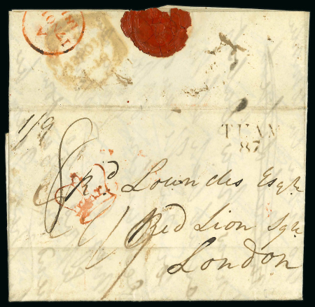 Stamp of Ireland » Postal History (Arranged alphabetically by County) Galway - Tuam: 1796-1841 Attractive group of fourteen covers or part covers mounted on 9 album pages, showing an array of postal markings including two types of the linear TUAM in black (3), array of Tuam mileage mkgs wi