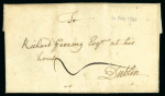 Stamp of Ireland » Postal History (Arranged alphabetically by County) Meath - Kells: 1741-1847 Attractive group of sixteen covers or part covers mounted on 11 album pages, showing an array of postal markings including early linear KELLS in black on 1741 entire to Dublin, small red linear K