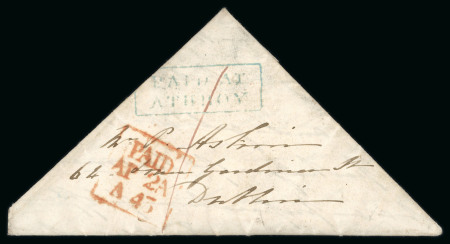 Stamp of Ireland » Postal History (Arranged alphabetically by County) Meath: 1809-1857 Attractive group of forty covers or part covers mounted on 28 album pages, showing an array of postal markings including mileage mkgs in red ASHBOURNE/10, ByBOY/59 (2), CLONARD/26 in black, DUNSHAUGHLIN/