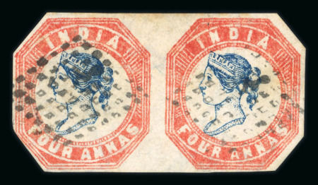 Stamp of India » 1854 Lithographs 1854 4a Head Die III, Frame Die II horizontal used pair cut-to-shape