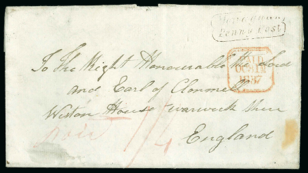 Stamp of Ireland » Postal History (Arranged alphabetically by County) Monaghan - Monaghan: 1797-1839 Attractive group of eight covers or part covers mounted on 6 album pages, showing an array of postal markings including early linear MONAGHAN in black on 1797 entire to Edinburgh, black MON