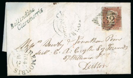Stamp of Ireland » Postal History (Arranged alphabetically by County) Mayo: 1791-1857 Attractive group of forty-three covers or part covers mounted on 32 album pages, showing an array of postal markings including linear BALA and BALLA in blue, enlarged BALLINA/PENNY POST on black, boxed PA