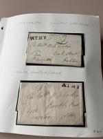 Stamp of Ireland » Postal History (Arranged alphabetically by County) Kildare - Athy to Stratford: 1770-1859 Attractive group of seventy-four covers or part covers mounted on 60 album pages, showing an array of postal markings including large type linear ATHY in back with one on early 1770